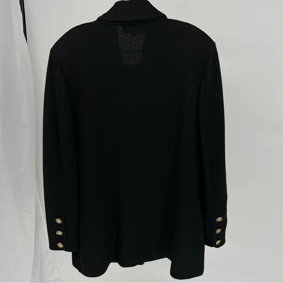 St. John Collection Santana Knit Blazer Suit Set Size 14 Black Gold Buttons - Picture 6 of 11